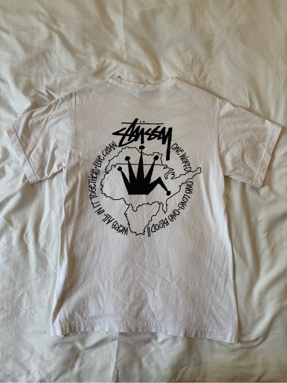 Stussy White T-Shirt with Black Back Graphic